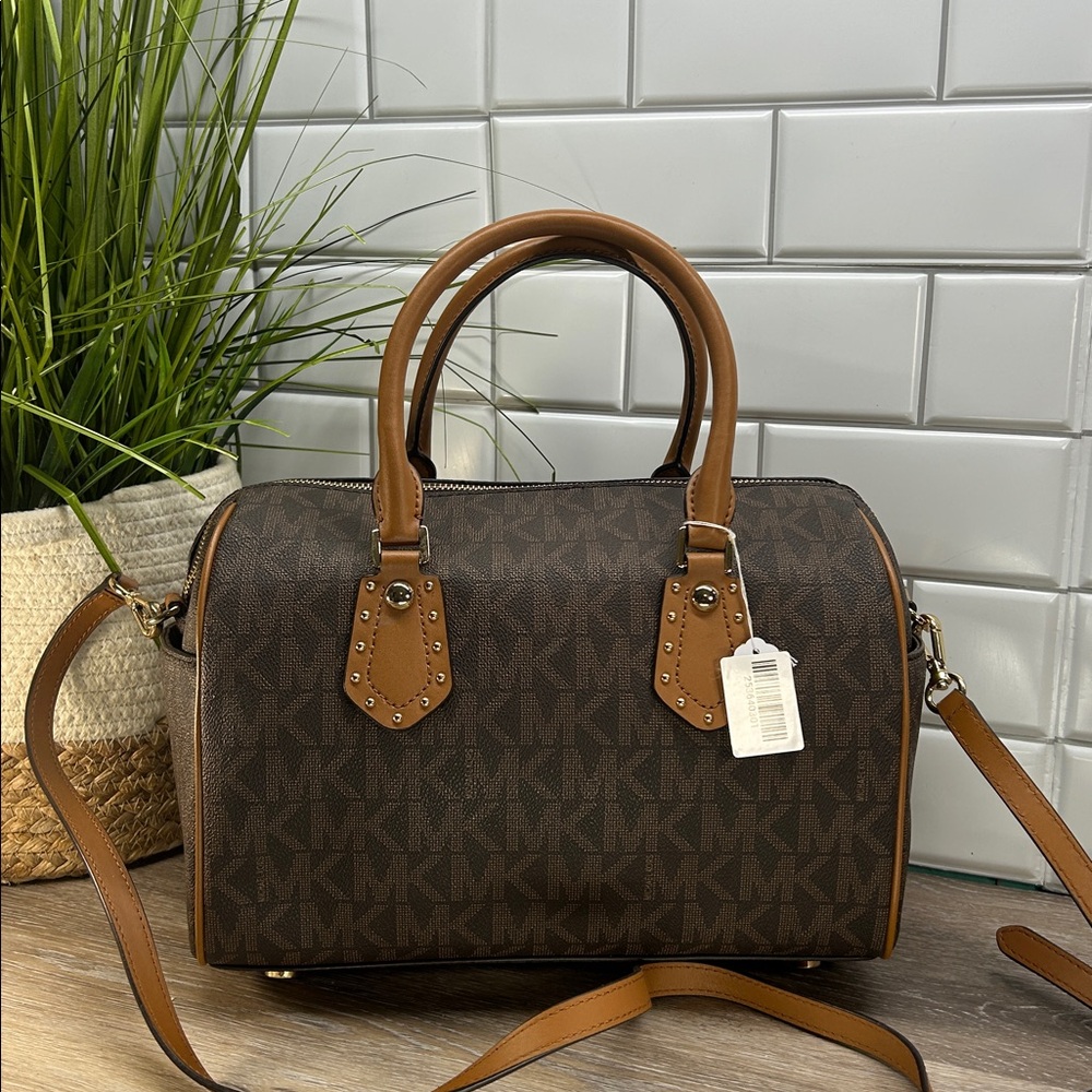 0301 Michael Kors Brown Signature Satchel 253640301 - Picture 2 of 14